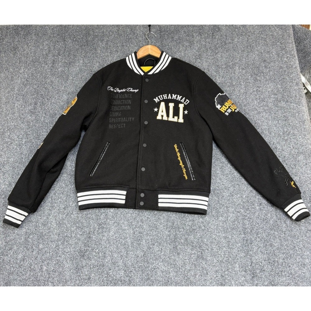 Shoe Palace Muhammad Ali Varsity Jacket Mens Medium Black Embroidered Letterman